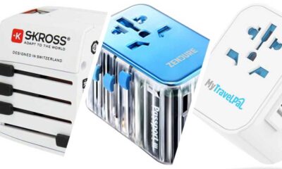 Three images of travel adapters