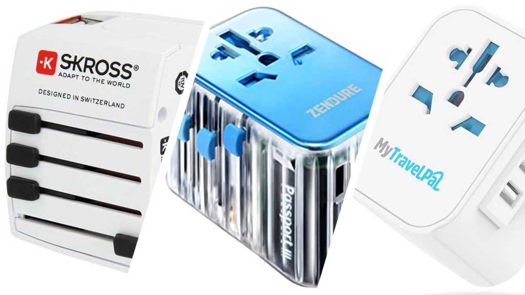 Three images of travel adapters