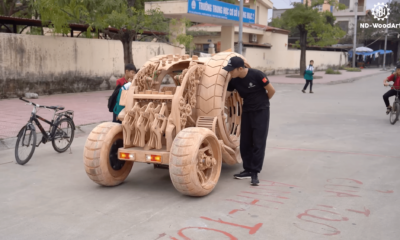 Dad builds a fantastical and functional wooden sci-fi car for kids