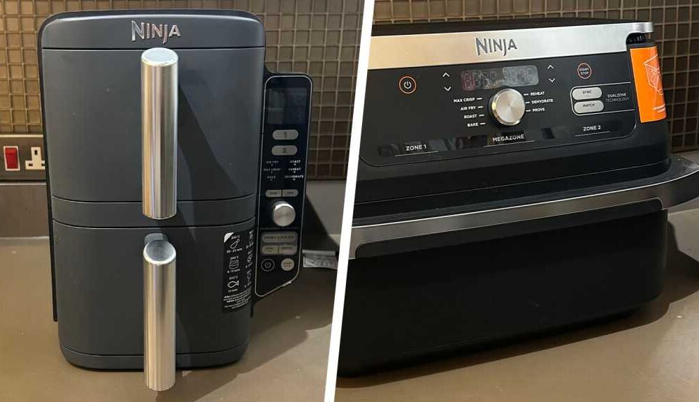 Ninja Double Stack and Ninja FlexDrawer air fryers on a kitchen counter