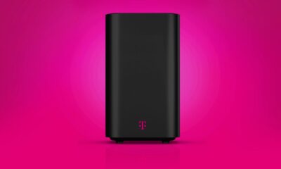 Picture of T-Mobile home internet gateway on a magenta background.