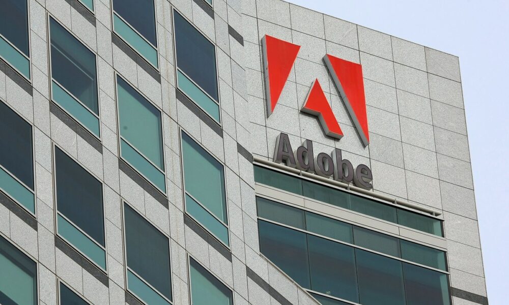 Adobe logo on San Jose, CA headquarters.