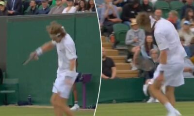 Andrey Rublev hits himself with racket in Wimbledon meltdown