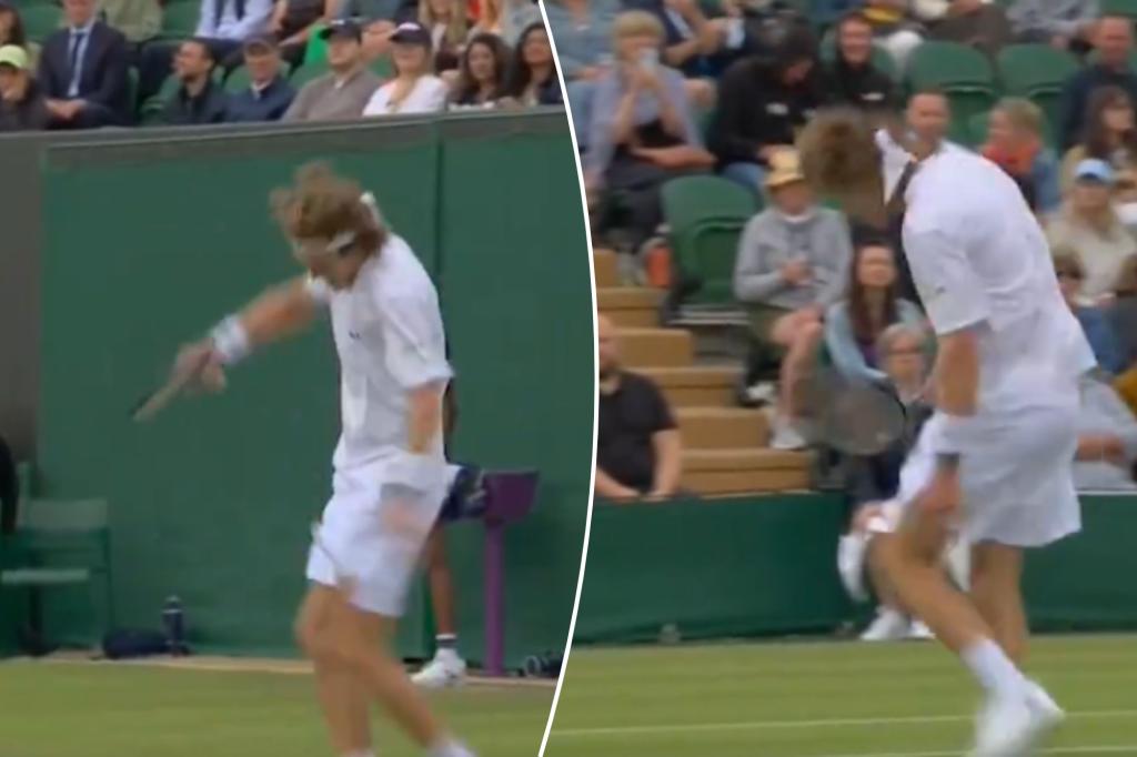 Andrey Rublev hits himself with racket in Wimbledon meltdown