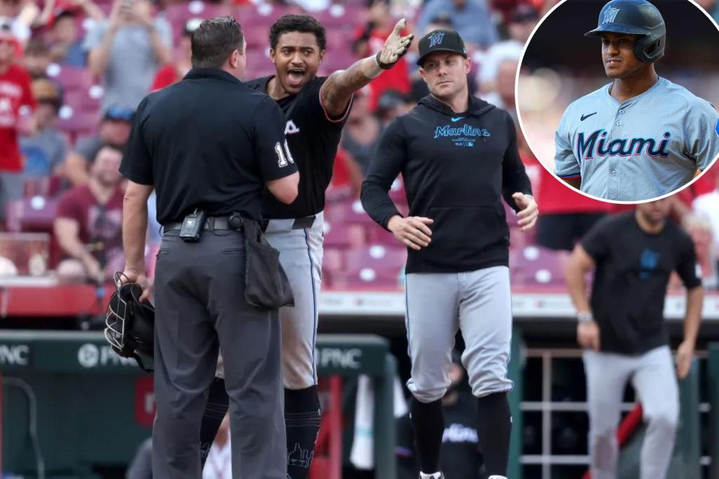 Miami Marlins' outfielder Dane Myers fractures ankle in tantrum after ejection