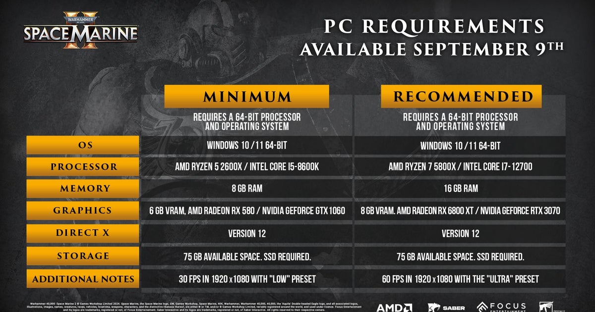 Omnissiah be praised, Warhammer 40,000: Space Marine 2's system requirements are here