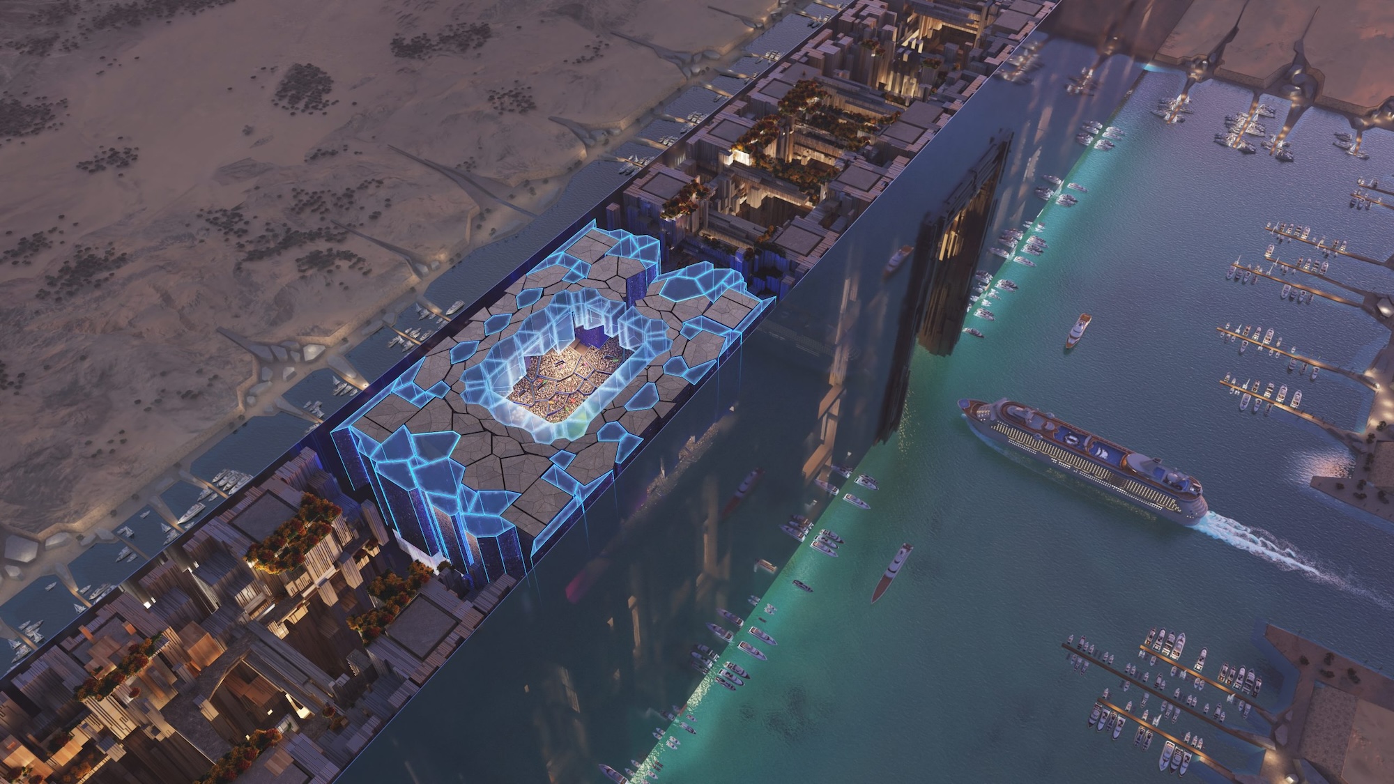 Saudi Arabia wants to top its linear city with a sci-fi soccer stadium