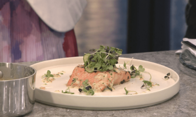 Gitanyow salmon with kelp-infused butter, pickled cucumbers, mustard seed sauce - BC