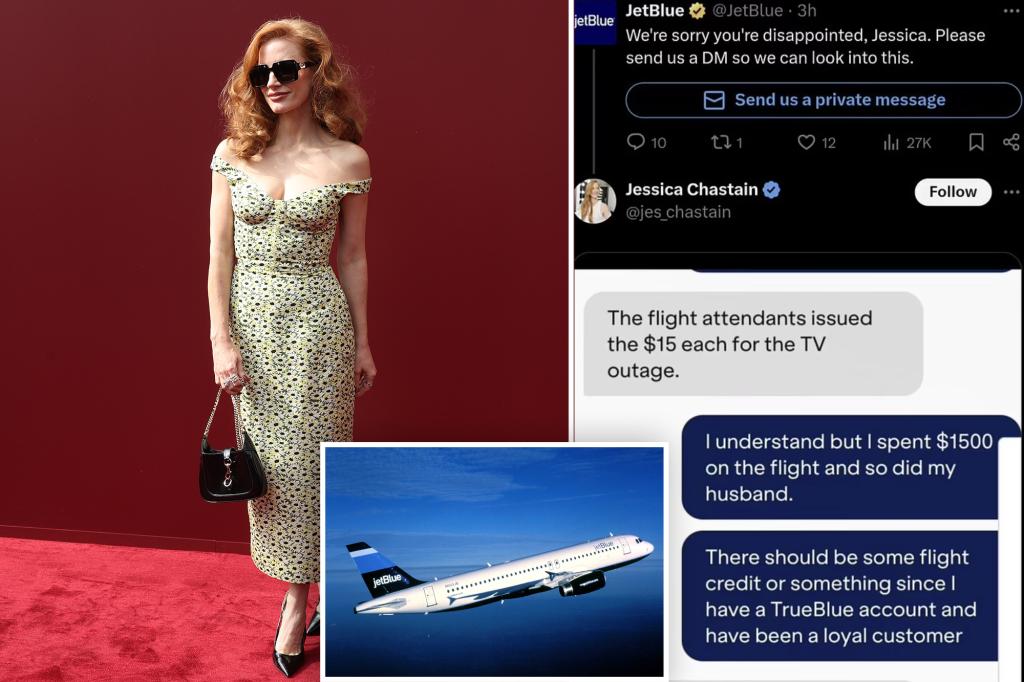 Jessica Chastain dragged after blasting JetBlue over a $15 refund