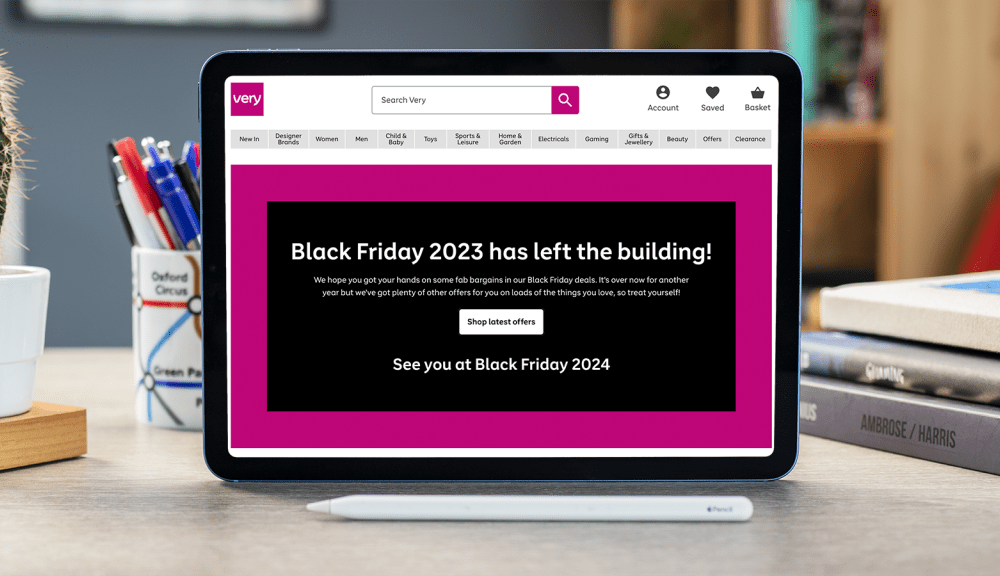 Black Friday Very page on a tablet