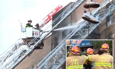 Firefighter seriously injured after falling 40 feet out window during five-alarm Manhattan fire