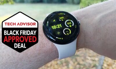 Google Pixel Watch 3 next to Tech Advisor Black Friday Approved Deal badge