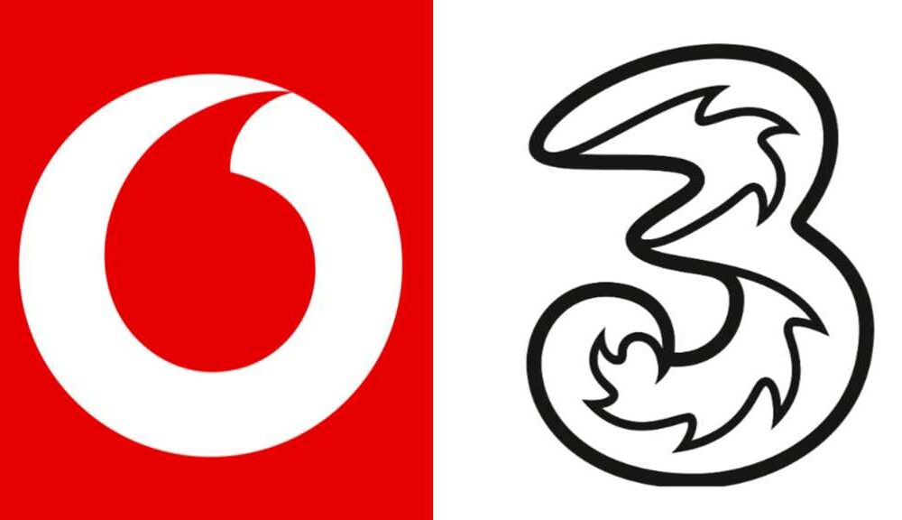 Vodafone and Three logos