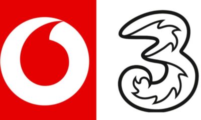 Vodafone and Three logos