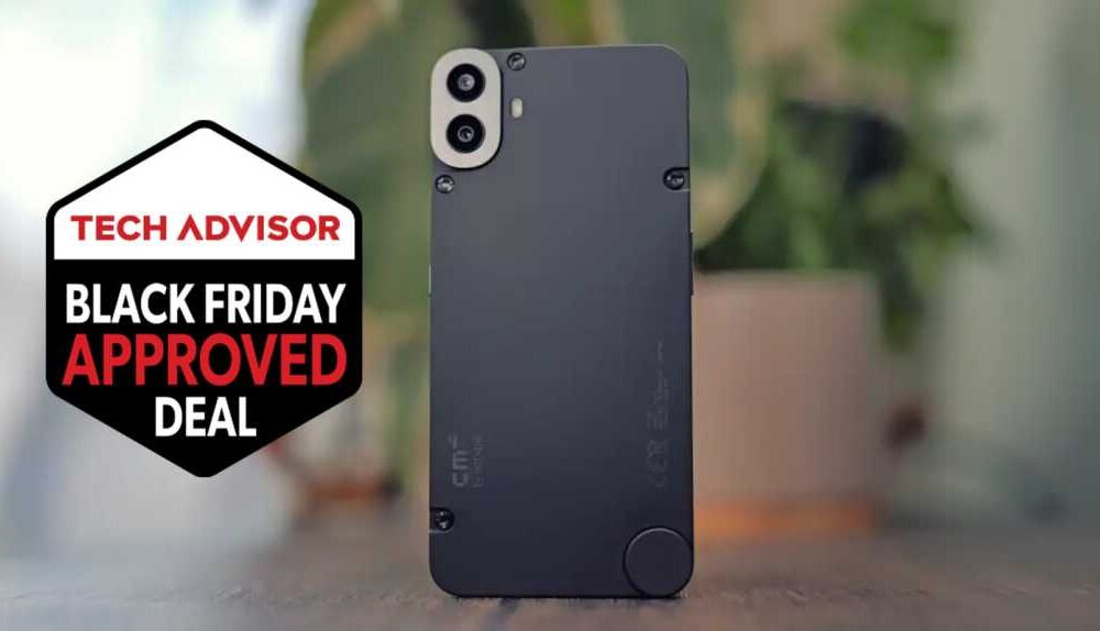 CMF Phone 1 next to Tech Advisor Black Friday Approved Deal logo