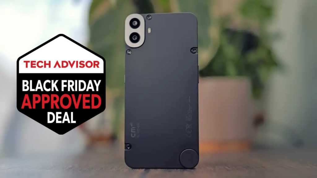 CMF Phone 1 next to Tech Advisor Black Friday Approved Deal logo