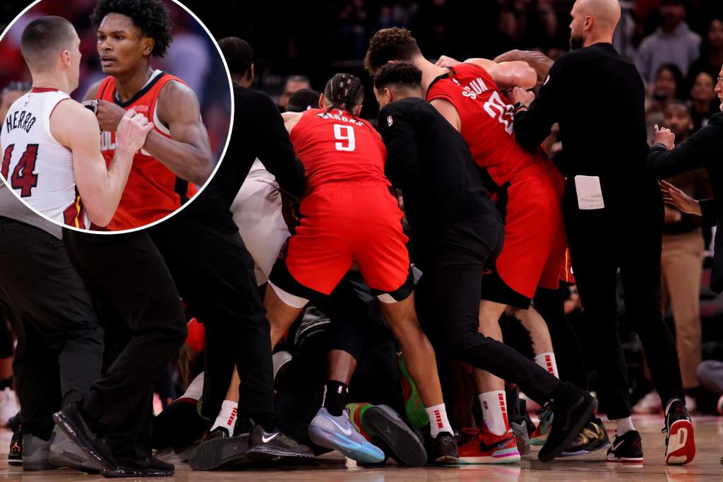 Heat-Rockets brawl explodes after Tyler Herro thrown to ground