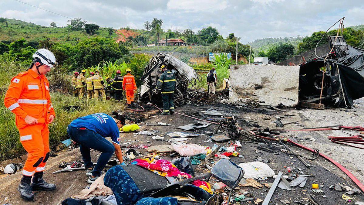 Passenger bus crash with truck on Brazil highway kills 22