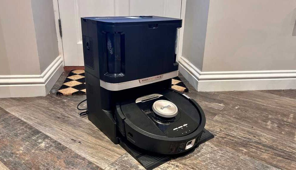 The robot vacuum in its self-emptying dock