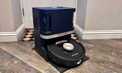 The robot vacuum in its self-emptying dock