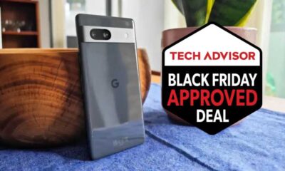 Google Pixel 7a next to Tech Advisor Black Friday Approved Deal badge