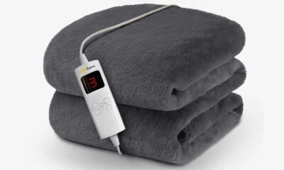 Cosi Home faux fur throw in grey, with controls visible