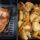 Turkey and roast potatoes and carrots in an air fryer