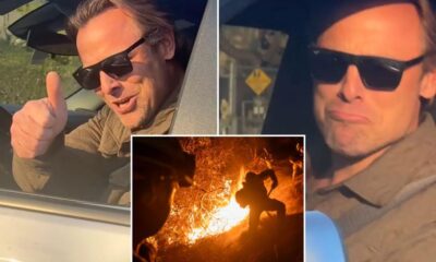 Pickup truck driver accused of cutting off 'old lady' during Palisades Fire smiles after being confronted