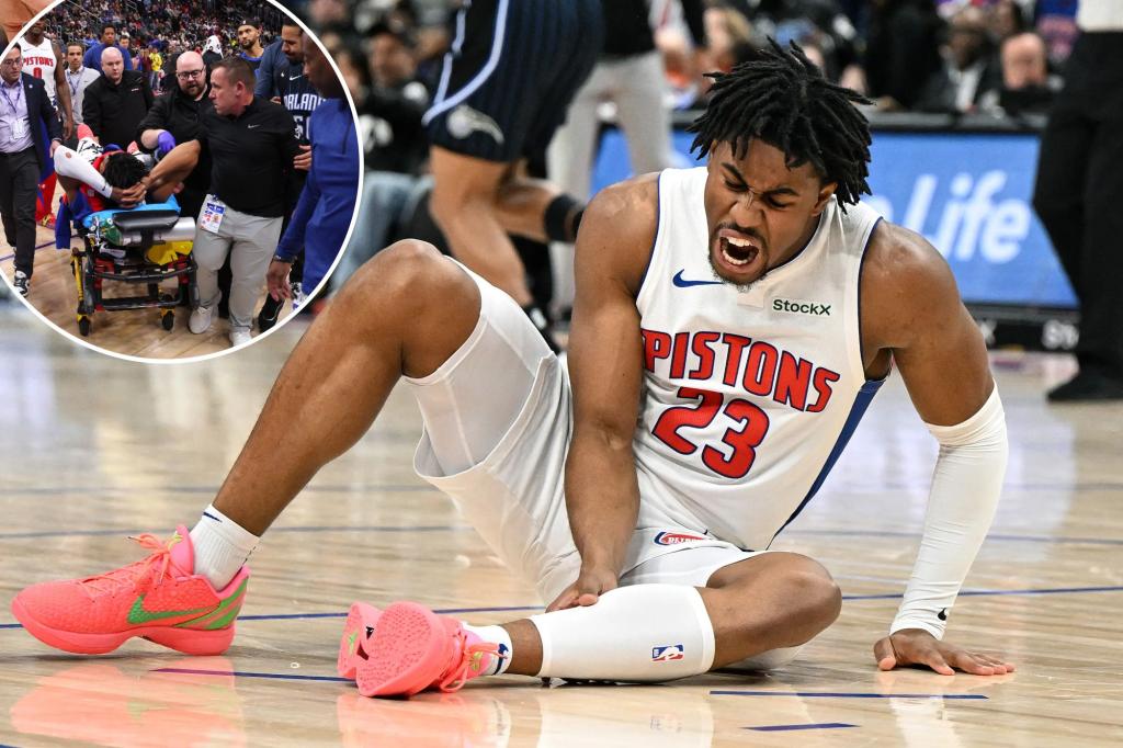 Pistons' Jaden Ivey stretchered off after brutal leg injury