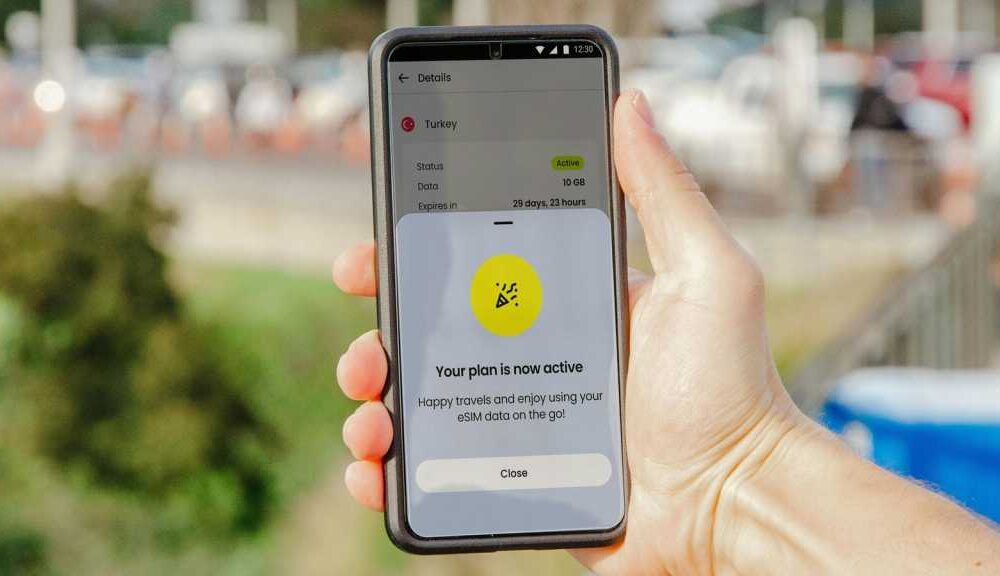 An eSIM plan active message on a smartphone