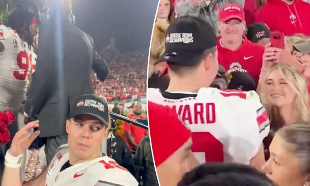 Will Howard's CFP celebrations feature security stop, kiss with girlfriend