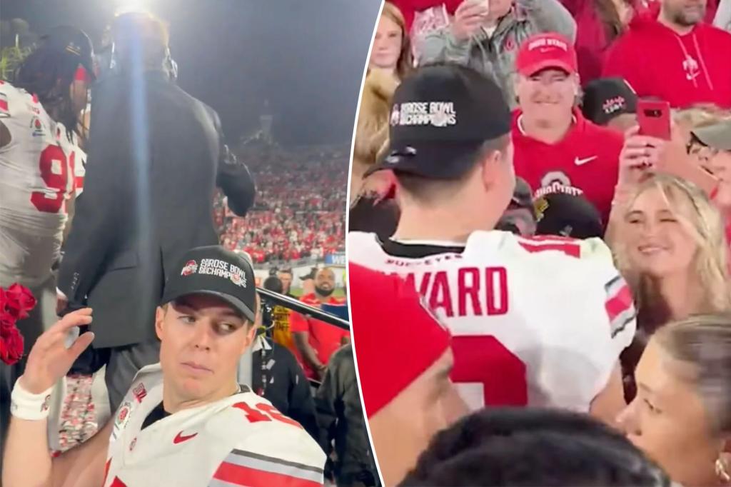 Will Howard's CFP celebrations feature security stop, kiss with girlfriend