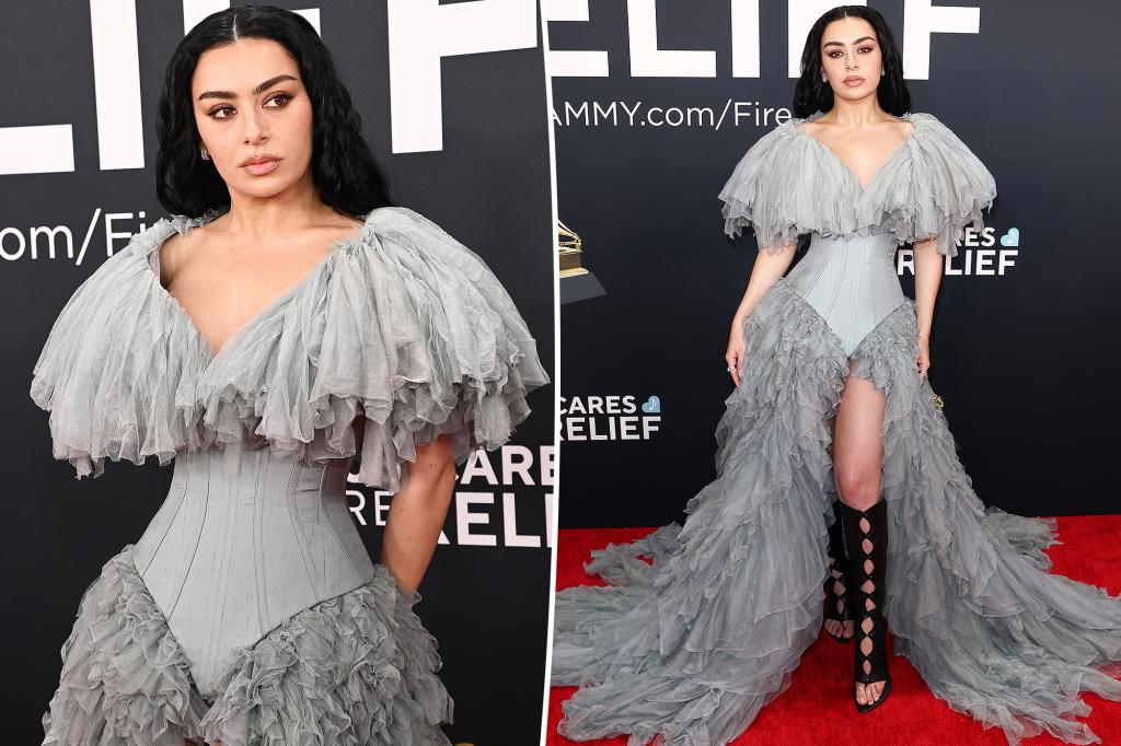 Charli XCX wears Jean Paul Gaultier couture gown on Grammys 2025 red carpet