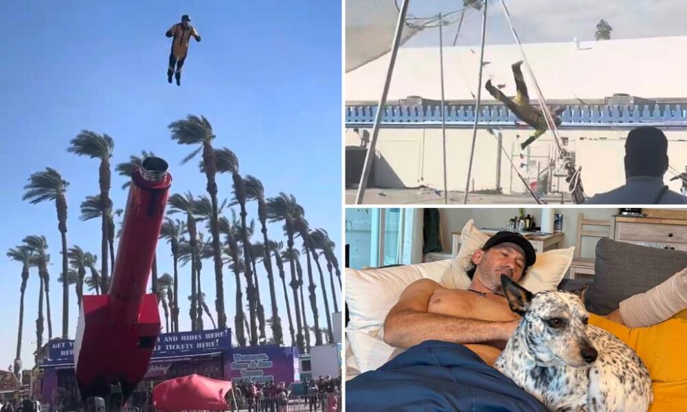 Frightening moment California daredevil’s human cannonball stunt goes wrong in front of stunned crowd