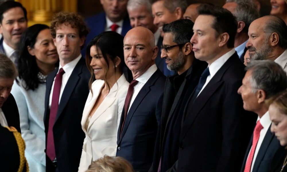 Guests including Mark Zuckerberg, Lauren Sanchez, Jeff Bezos, Sundar Pichai and Elon Musk attend the Inauguration of Donald J. Trump in the U.S. Capitol Rotunda on January 20, 2025 in Washington, D.C.