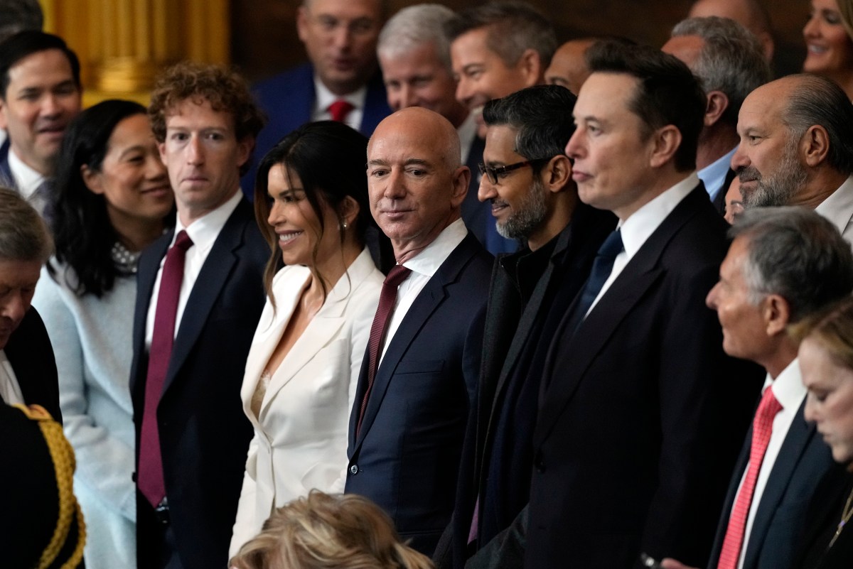 Guests including Mark Zuckerberg, Lauren Sanchez, Jeff Bezos, Sundar Pichai and Elon Musk attend the Inauguration of Donald J. Trump in the U.S. Capitol Rotunda on January 20, 2025 in Washington, D.C.