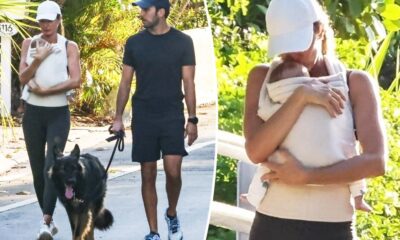 Gisele Bündchen kisses baby on walk with Joaquim Valente