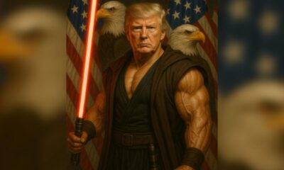 WH celebrates Star Wars Day with image of buff, lightsaber-wielding Trump